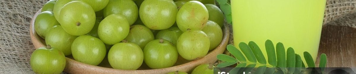 Indian gooseberry juice on the wooden floor